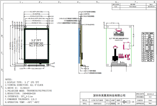 YBC032EGS-Q2 3.2-inch IPS SPI Display LCD Module with 240Ãâ320 Resolution and Capacitive Touch Screen 3